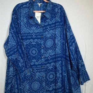 Cato Plus Sportswear Blue Mosaic Print Button-Up Shirt - Size 26/28W